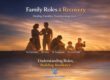 Silhouetted family members at sunset with overlaid text reading “Family Roles & Recovery – Healing Families, Transforming Lives,” highlighting roles such as The Caretaker, The Hero, The Scapegoat, and The Lost Child, and emphasizing understanding roles and building resilience.